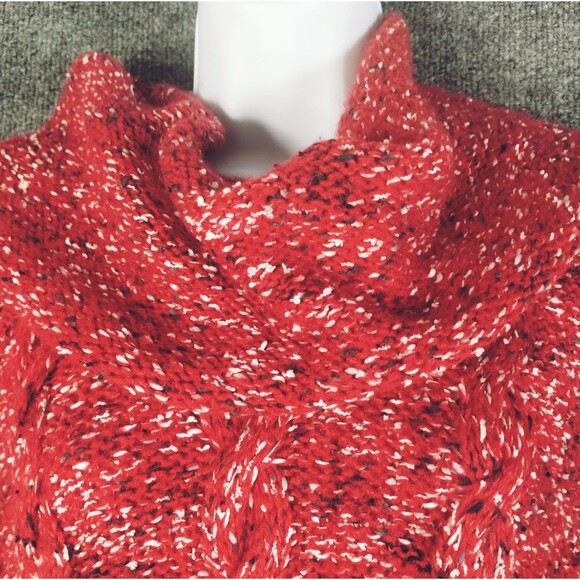 Sweater Women's M Long Sleeve Cowl Cable Red Black Stretchy Knit Soft Athleisure - Picture 2 of 12